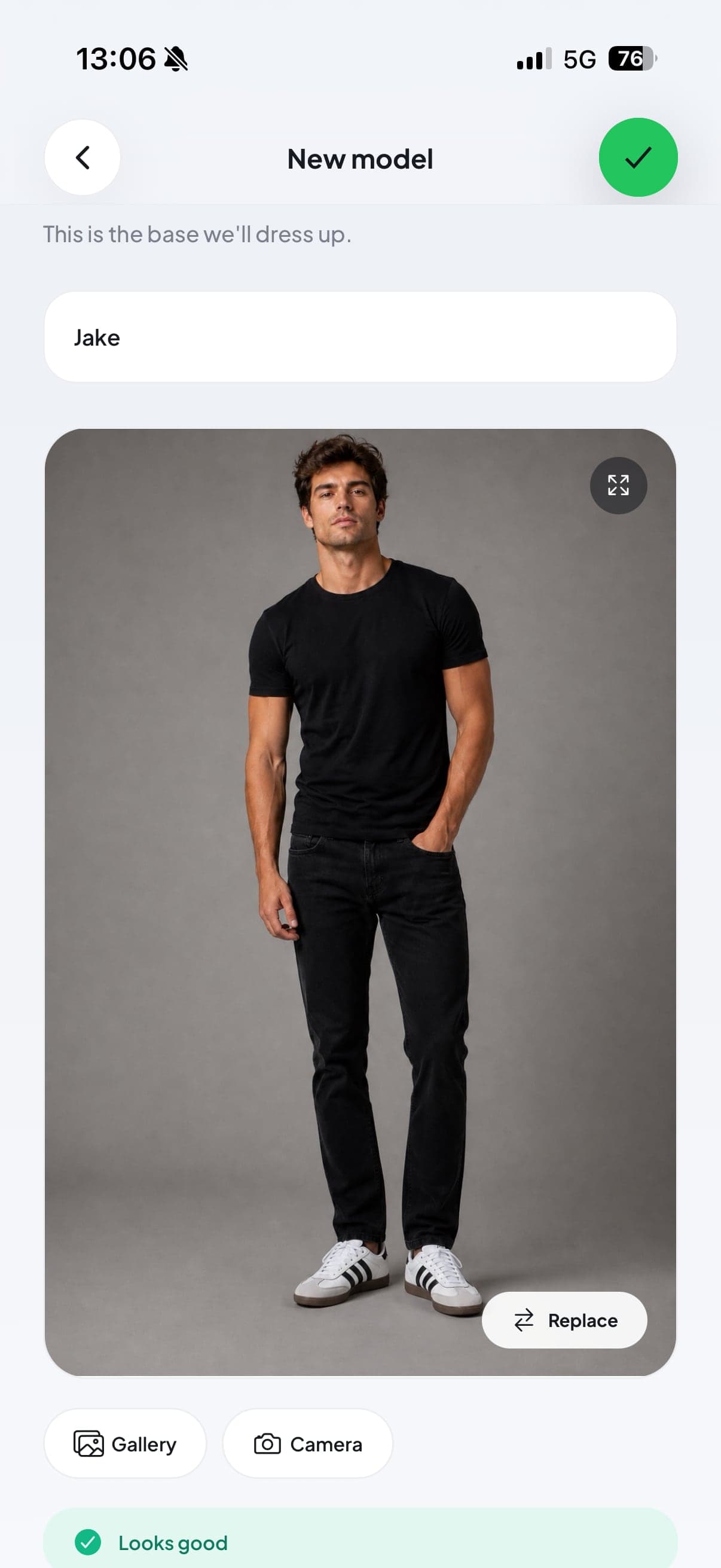 Adding a full-body photo as your model from gallery or camera