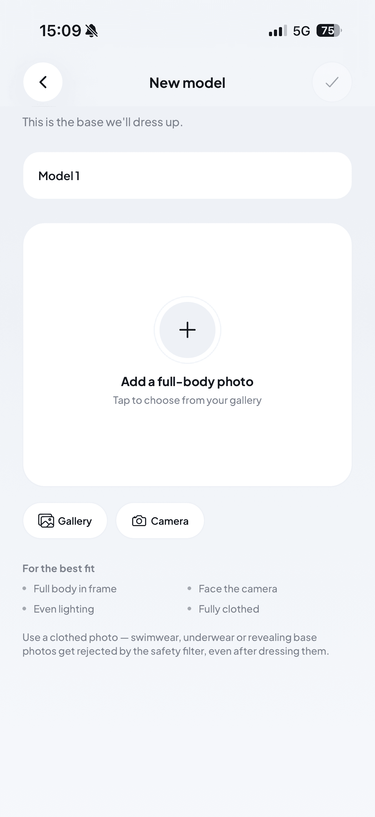 Add a full-body photo as your model