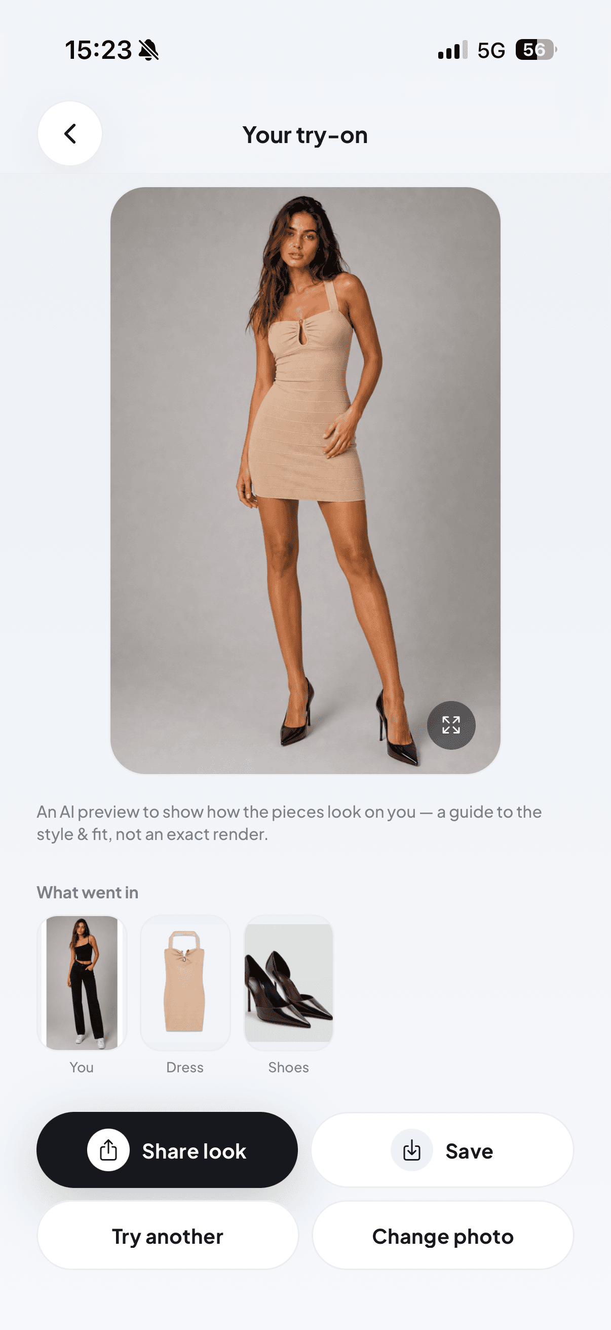 AI try-on of a dress and heels